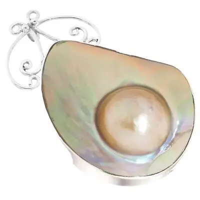 925 Silver Beautiful Iridescent Mabe Blister Cultured Pearl Sterling Pendant 2  • $34.95