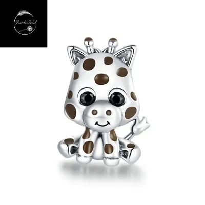 Genuine Sterling Silver 925 Cute Giraffe Baby Animal Bead Charm For Bracelets • £15.49