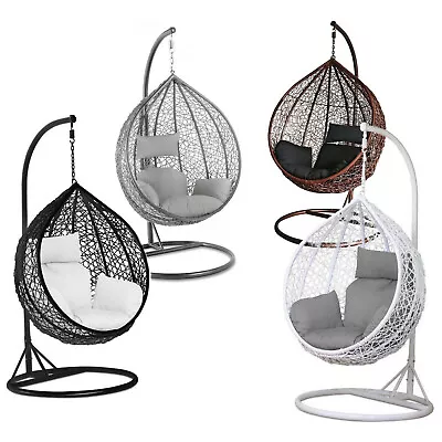 £209.99 • Buy Rattan Egg Swing Chair Garden Hanging Indoor Outdoor Patio Hammock W/ Cushions