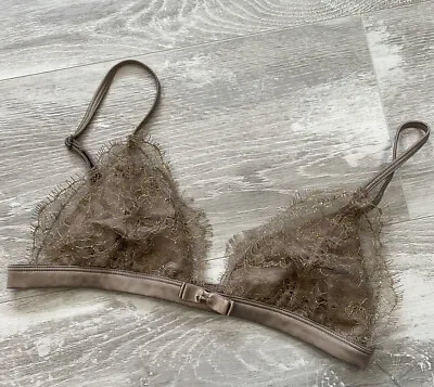 NWOT Maison Close Satin Eyelash Lace Tan Gold Bralette M • $62.99