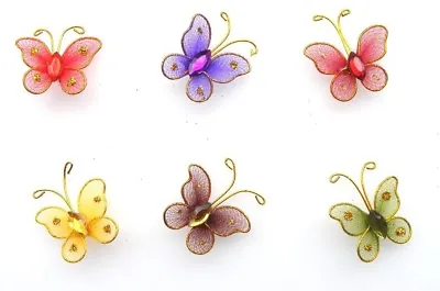 12 Mesh Butterflies Gold Wire And Gem Detail 2.5cm Perfect Wedding Accessories. • £2.65