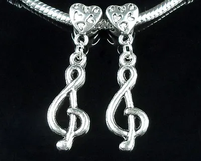 25pcs Tibetan Silver Musical Note Dangle Charms Fit European Bracelet ZN66 • $4.99