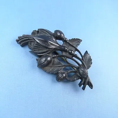 Victorian Vulcanite Floral Brooch / Antique Gutta Percha Mourning Pin • $79