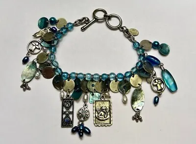 Cookie Lee Turquoise Blue Beaded Silver Angel Charm Bracelet Jewelry • $5.99