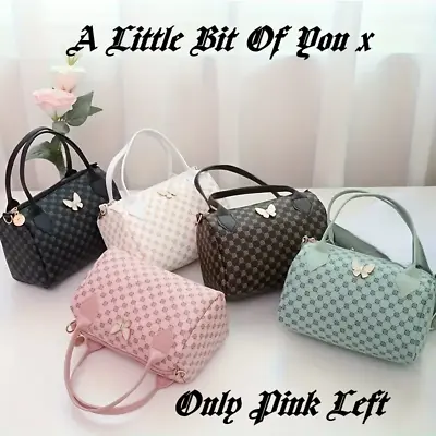 Pink Girls Geometric Pattern Butterfly Boston Handle Crossbody Bag • £7.99