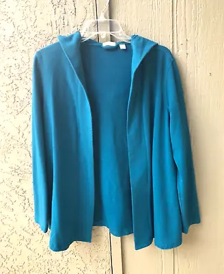 J. Jill Pure Jill Cardigan Hoodie Sweater Sz M Blue Knit Cotton Blend Open Front • $21.24