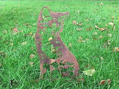 Rusty Tabby Cat Silhouette Metal Animal Garden Art Ornament Mild Steel • £34.99