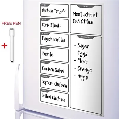 £7.99 • Buy Black Magnetic Fridge Big Weekly Meal Planner Drywipe A3 White Notice Board Pen