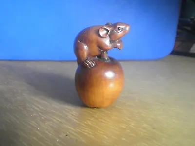 1a.. Hand Carved Wood Netsuke Of A Mouse Upon An Apple Boxwood Figure • £24.99