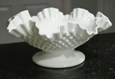 Fenton Milk Glass Hobnail Footed Compote Ruffled Edge  • $8.99