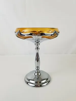$34.99 • Buy Farber Bros. Krome Kraft Compote / Candy Dish - Art Deco Amber Glass