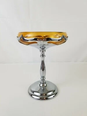 $34.99 • Buy Farber Bros. Krome Kraft Compote / Candy Dish - Art Deco Amber Glass