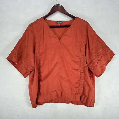 Vince Camuto Shirt Womens XL Red Tunic 100% Linen Woven Crochet Woven Blouse • $16.20