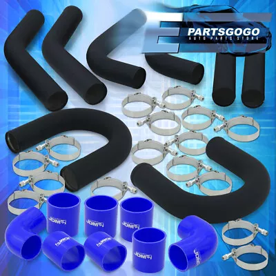 Universal 3  Turbo Piping Kit Black Aluminum Mandrel U-Bend Clamp +Blue Couplers • $111.99