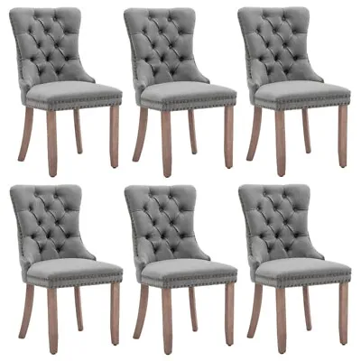 $747 • Buy AADEN 6X Modern Button-Tufted Upholstered Linen Fabric Dining Chairs With Studs