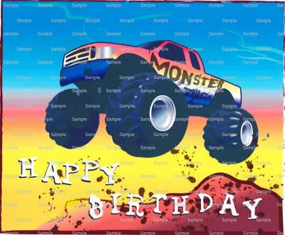 Monster Truck Happy Birthday ~ Edible 2D Fondant Cake Cupcake Topper ~ D1332 * • $3.98