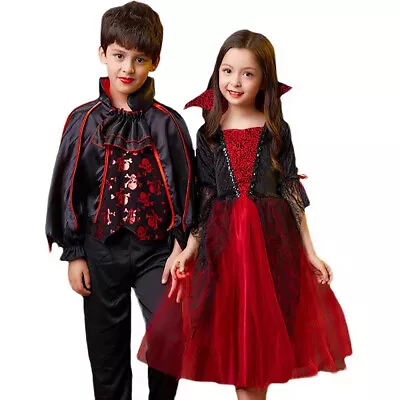 Child Kids Costume Cute Vampire Queen Dress King Cosplay For Boys Girls Set New • £19.39