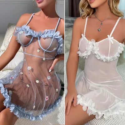 Women Sexy Lingerie Lace Sheer Babydoll Mini Dress Underwear Nightwear Sleepwear • $4.87