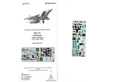Photo-etched Detailing Set For MiG-31 Interior By Zvezda 7229 7244 1:72 • $25.63