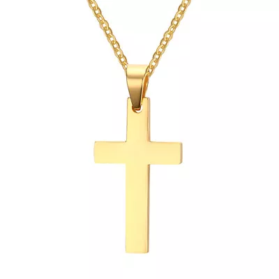 $3.44 • Buy Stainless Steel Crucifix Cross Pendant Necklace Silver Gold BLK Men Women Chain