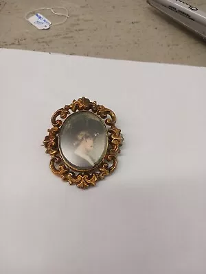 Victorian C1860 Mourning Gold Tone Swivel Spinner Brooch Pin • $69