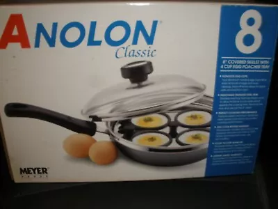 NEW Opened Anolon Classic Meyer 8  Covered Skillet W/ 4 Cup Egg Poacher Tray • $53.99