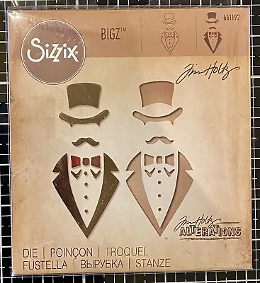 Tim Holtz DAPPER SIZZIX Bigz XL Die 661192 RETIRED Dan Moustache Top Hat Bow Tie • $69.99