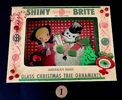 One Vintage SHINY BRITE Christmas Ornament Shadow Box Diorama Snowman Girl MCM • $19.99