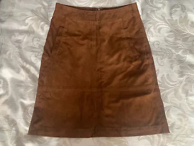 ESPRIT Skirt - Genuine Goats Leather ( Suede ) - Brown -  Size UK8 US4 - Lined • £19.99