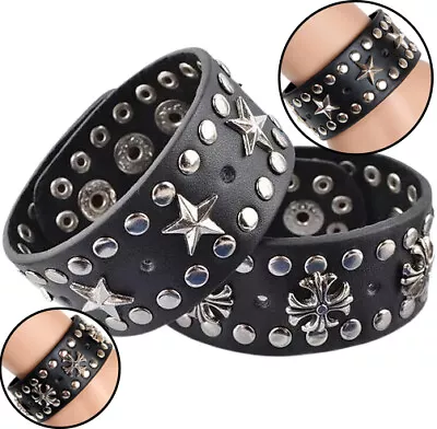 Punk Goth Bracelet For Men Women Leather Spike Rivet Metal Studded Wristband US • $9.99