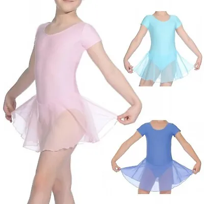 New Ladies Girl Matt Skirted Short Sleeved Leotard Ballet Tap Gym Dance Rv2383 • £27.99
