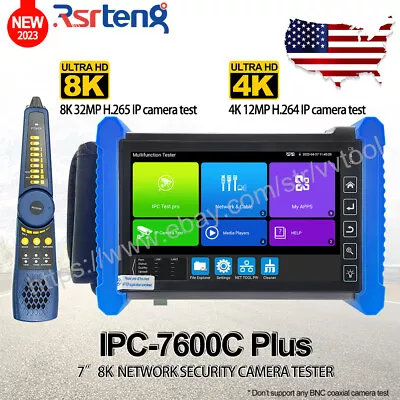 Rsrteng 8K 7inch Camera Tester IPC-7600C Plus 4K CCTV Tester Network Test Tool • $335.45