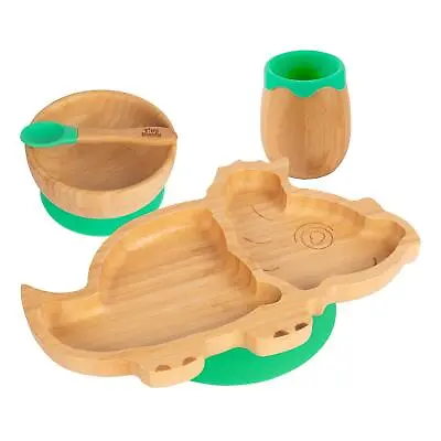 4pc Tiny Dining Green Dinosaur Bamboo Baby Feeding Set Weaning Plate Bowl Spoon • £25