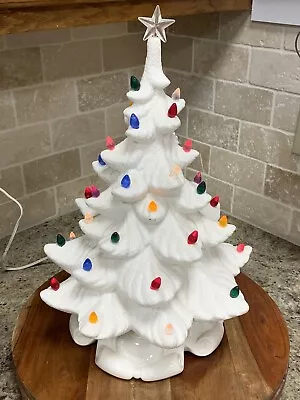 Vintage Mid Century Lighted 18  White Ceramic Christmas Tree Complete (16A) • $150