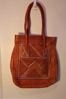 Vintage  Leather Tote-Moroccan-Embossed/Bohemian • $19.99