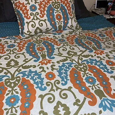Duvet Cover Set Twin Teal And Orange Reversible Moroccan Fall Autumn Constantine • $45