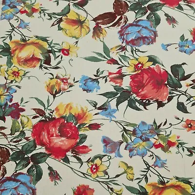 Jeysey T-Shirt Fabric Floral Rose Print Ivory 2 Way Stretch 55  Sold By Metre • £5.49