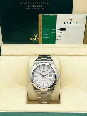 Rolex 116300 Datejust II 41mm White Dial Stainless Steel Box Paper 2014 • $8695