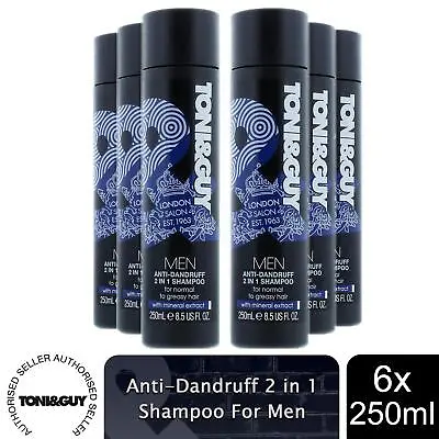 6x 250ml Toni & Guy Anti-Dandruff 2 In 1 Shampoo For Men With Mineral Extract • £16.49