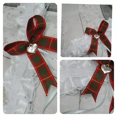 White Garter Scottish Ribbon Red  Green Yellow Blue Tartan  Wedding Charm   • £7.95