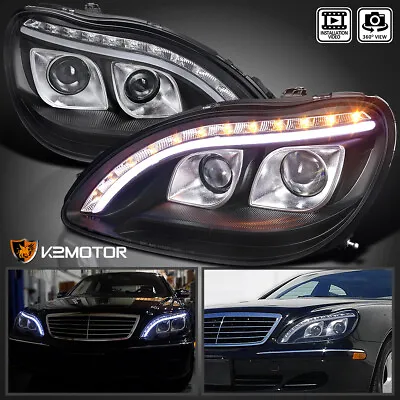 Black Fits 1998-2006 Mercedes W220 S320 S500 S600 LED Strip Projector Headlights • $297.38