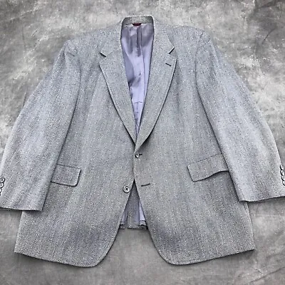 Hart Schaffner & Marx Blazer Men 46 Gray Herringbone Silk USA Made VTG • $45.97