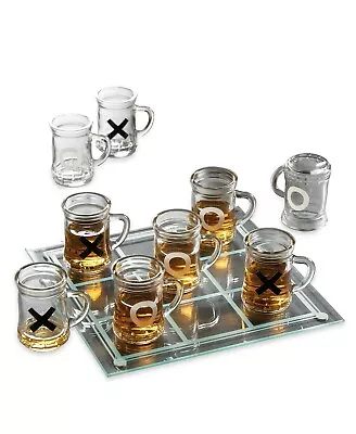 Game Night Tic-Tac-Toe Drinking Game Set With Mini Beer Mugs H1805 • $48.38