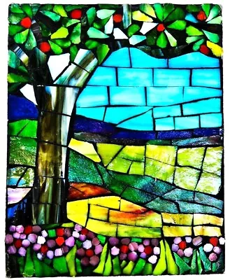 Vintage Stained Glass Mosaic Collage Handcrafted Landscape Scene Collectible  • $29.95