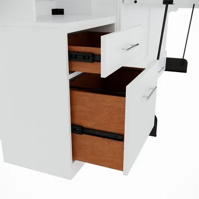 Pemberly Row Queen 2-Pier Solid Wood Murphy Deskbed & Desk In White • $3738.58