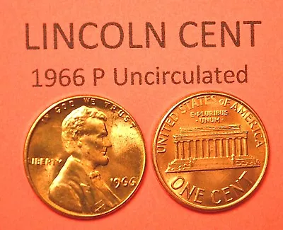 1966-P Lincoln   Cent UNCIRCULATED  Red  Nice  US  Coin  A • $1.79