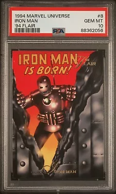 1994 Marvel Universe Flair #8 Iron Man PSA 10 GEM MINT Graded Comic Card • $34.99