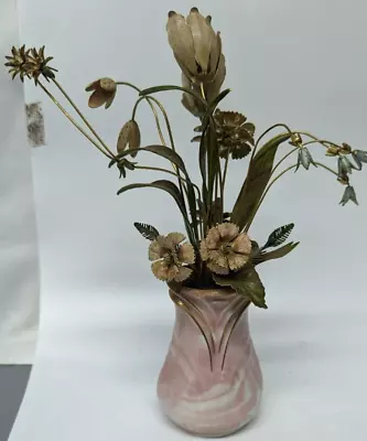 1986 Vintage Used Metal Sculpture The Imperial Palace Flowers & Vase 9 1/2   Tal • $19.99