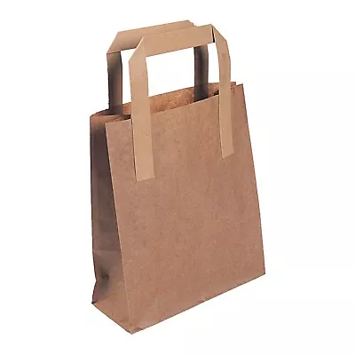 Brown Paper SOS Take-Away Carrier Bags With Tape Handle 3 Sizes Sml/Med/Large • £8.93