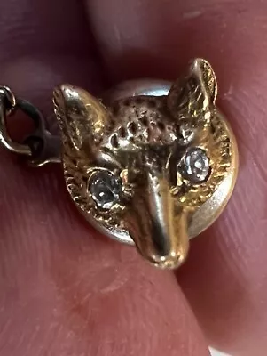 Vintage Gold Fox Diamond Eyes Tie Clip Pin Lapel  • $10